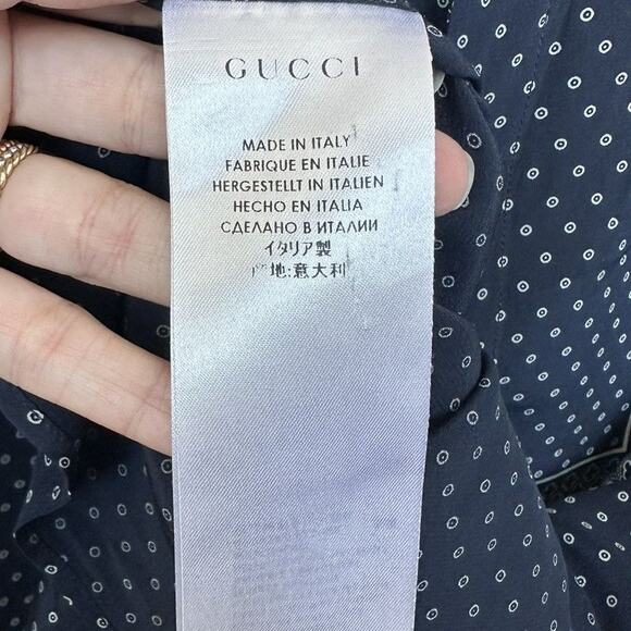 Gucci Silk Shirt Blue w/ Tile design size IT 50 Slim fit Button front - Picture 6 of 11